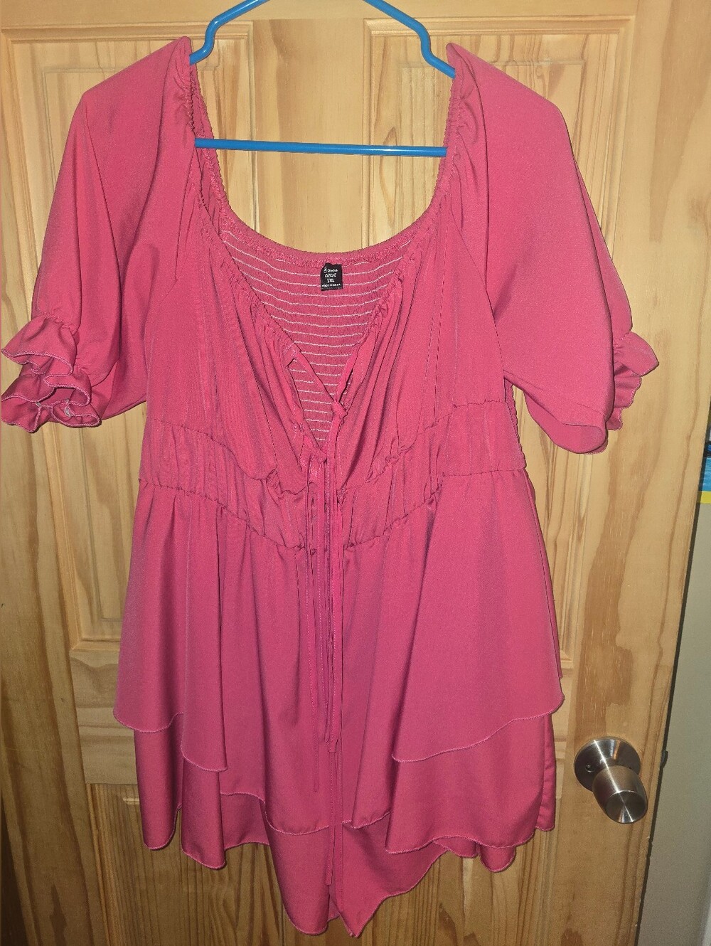Women's Pink Ruffled Tiered Peasant Romper Shein Curve Size 1XL